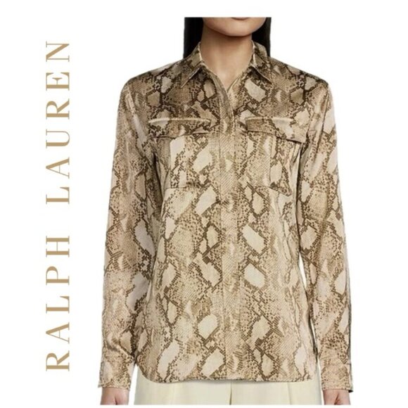 LAUREN RALPH LAUREN BLOUSE SZ S SNAKESKIN PRINT CHARMEUSE VERSATIL SOPHISTICATED - Picture 1 of 16